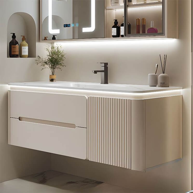 minimal bathroom vanity with clean design and storage