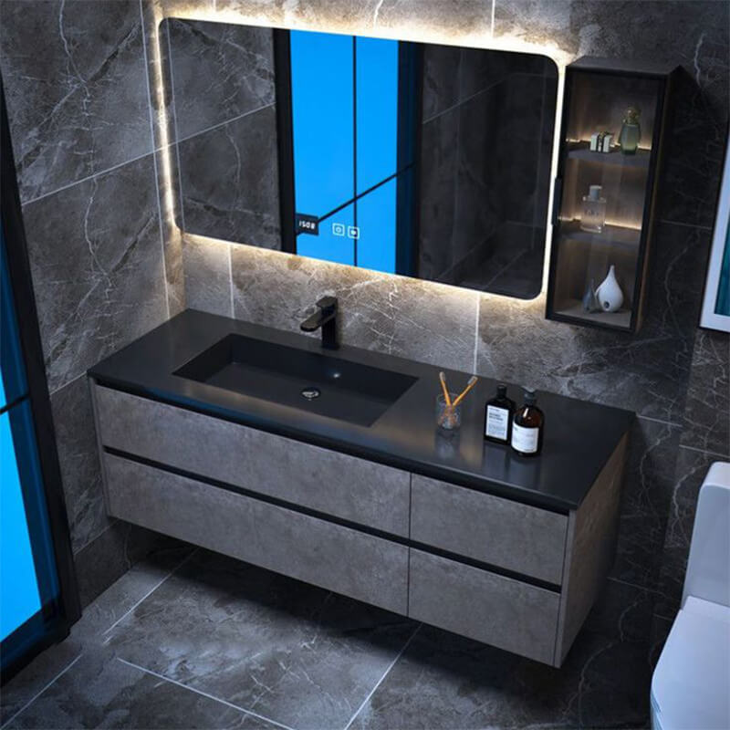 bathroom vanity with mirror cabinet and storage