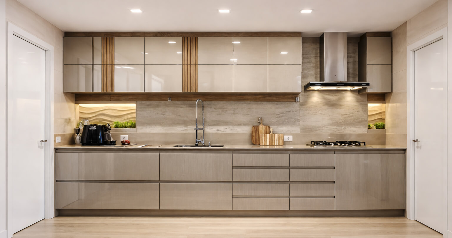 straight line modular kitchen design for compact modern homes