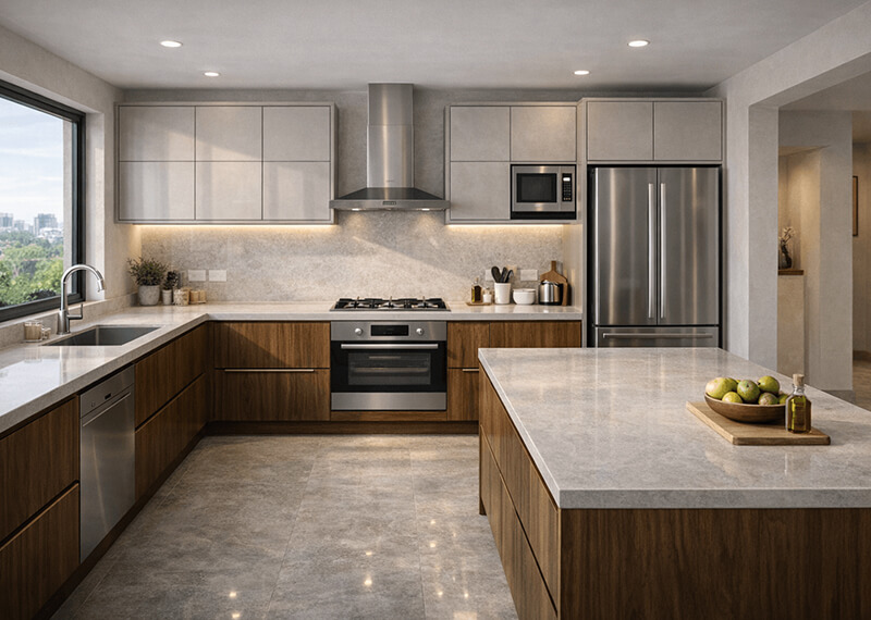 U shaped kitchen with maximum storage cabinets