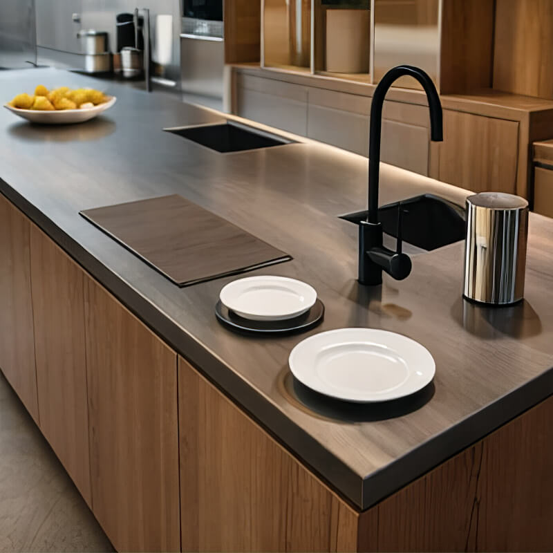 wooden kitchen with premium finish cabinets and elegant design